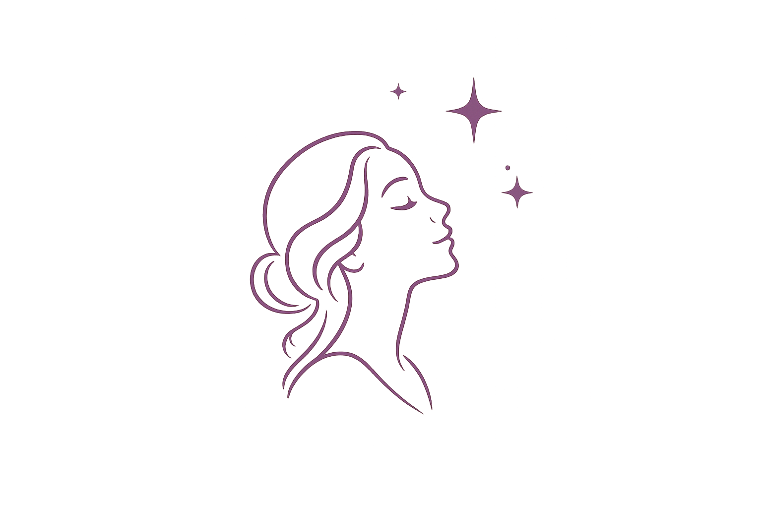 Temperates Clair, a calm line illustration of a woman in profile with three small stars